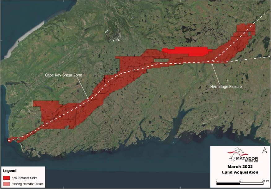 Matador Mining claims more prospective ground along Cape Ray Shear Zone